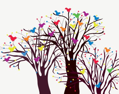 wenskaart met bomen en vogels