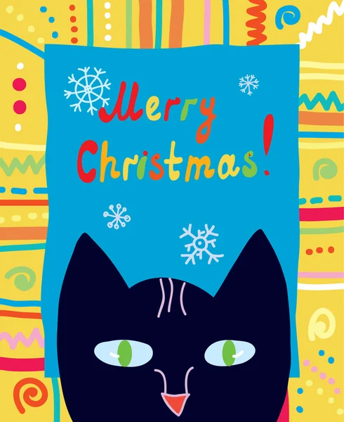 Weihnachtskarte mit Katze und Rahmen — Stockvektor