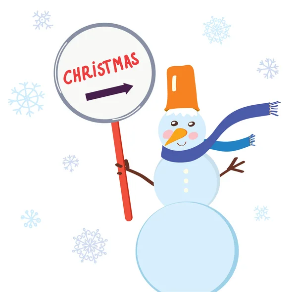 Christmas snowman with sign for holiday — Stock Vector