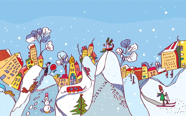 Jul vinter staden bakgrund — Stock vektor