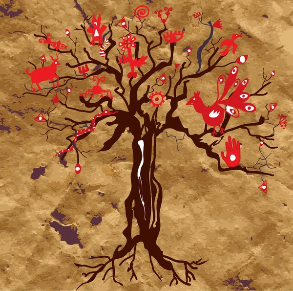 Μυστικιστής δέντρο για την υφή του χαρτιού με σύμβολα — Διανυσματικό Αρχείο