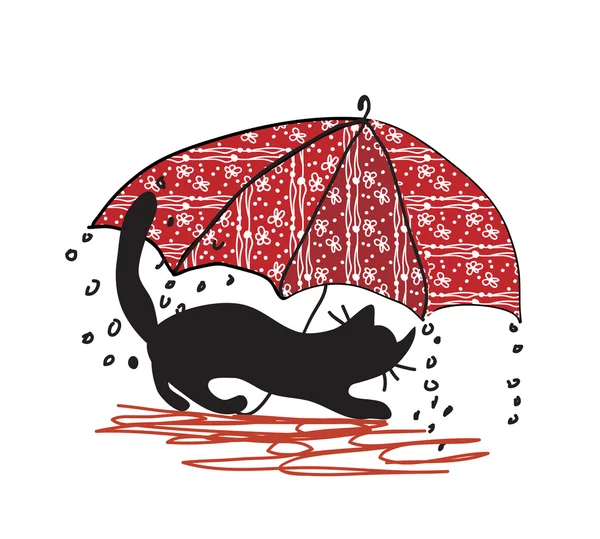 Gato y paraguas - mal tiempo — Vector de stock