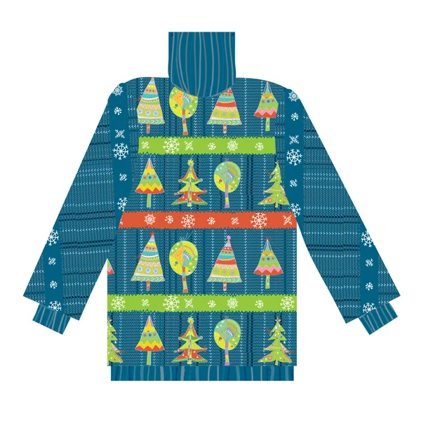 Christmas sweater knitted pattern with trees and snow — Stock Photo, Image
