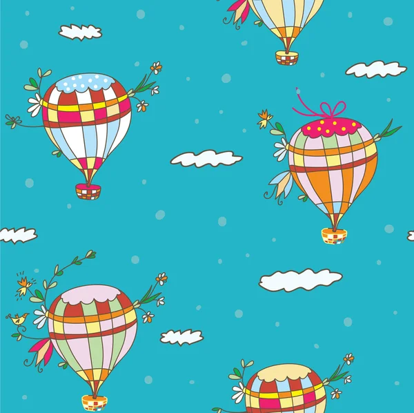 Hete lucht ballon naadloze patroon - grappige reizen — Stockvector