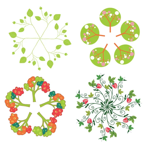 Leaves, trees, flowers symbols in circle — Stock Vector