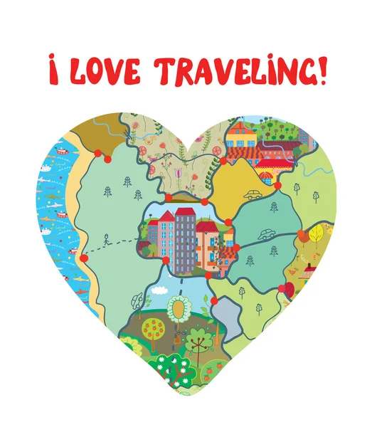 I love travel funny card with map — Stock Vector