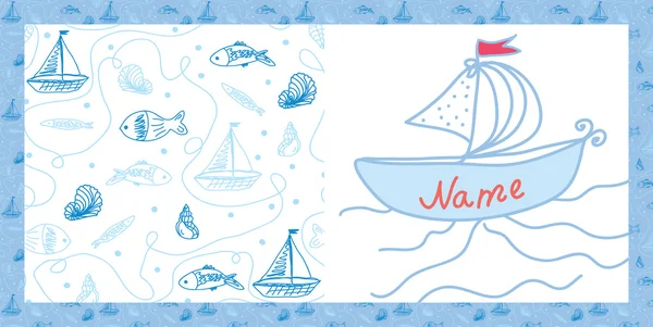 Carte bébé motif mer avec navires — Image vectorielle