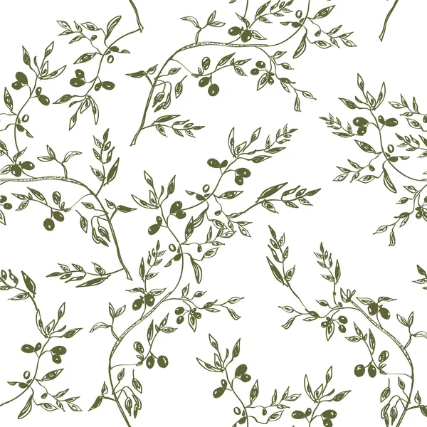 Patrón de rama de olivo sin costura dibujado a mano — Vector de stock