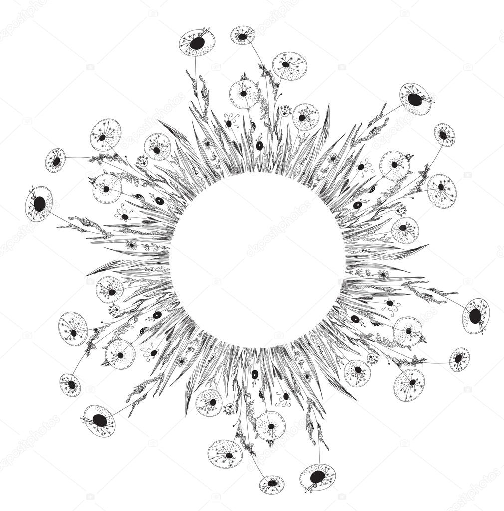 Flower frame with dandelion black whimsica