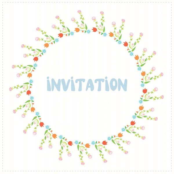 Carte de voeux invitation antérieure avec cercle de fleurs — Image vectorielle