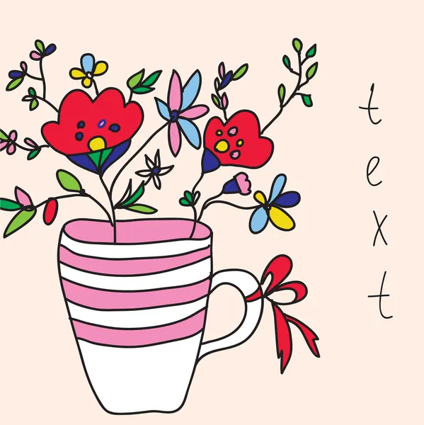 Wenskaart met bloemen en vaas schattig — Stockvector