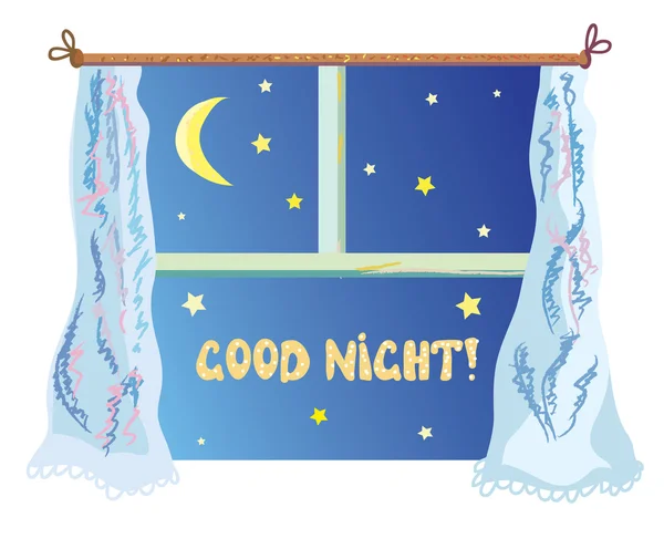 Хорошая вечерняя иллюстрация с симпатичным окном, звездами — стоковый вектор