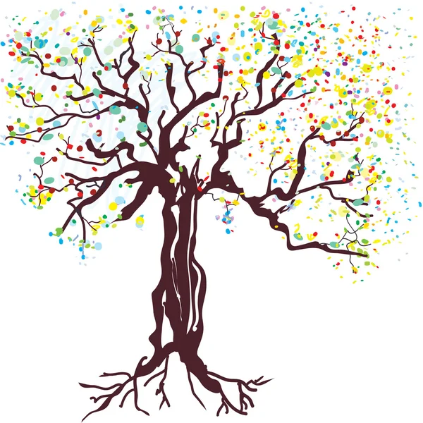 Árvore na mola desenhada à mão — Vetor de Stock