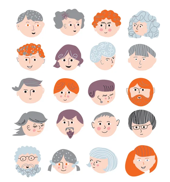 People faces funny set cute — Stock Vector
