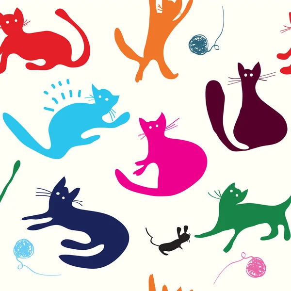 Chats jouant motif sans couture drôle — Image vectorielle