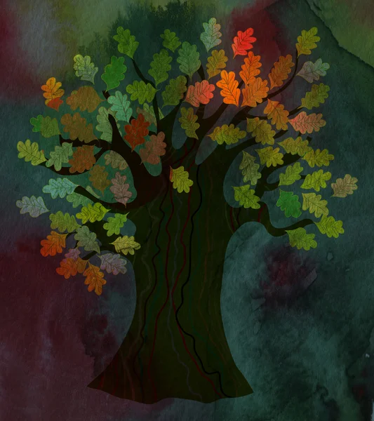 Árvore - desenho dramático, folhas de carvalho — Fotografia de Stock