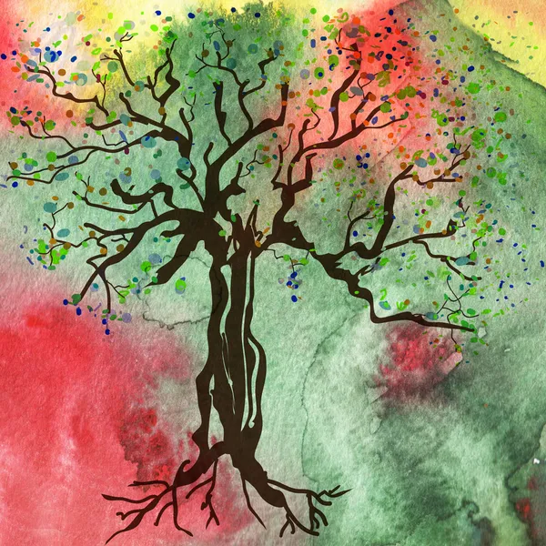 Träd på akvarell bakgrunden — Stockfoto