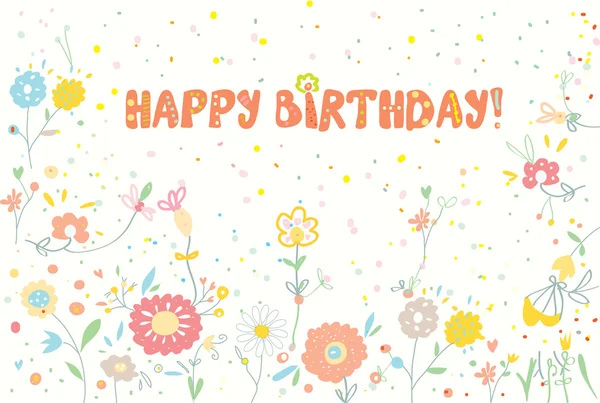 Happy birthday floral banner cute — Stock Vector