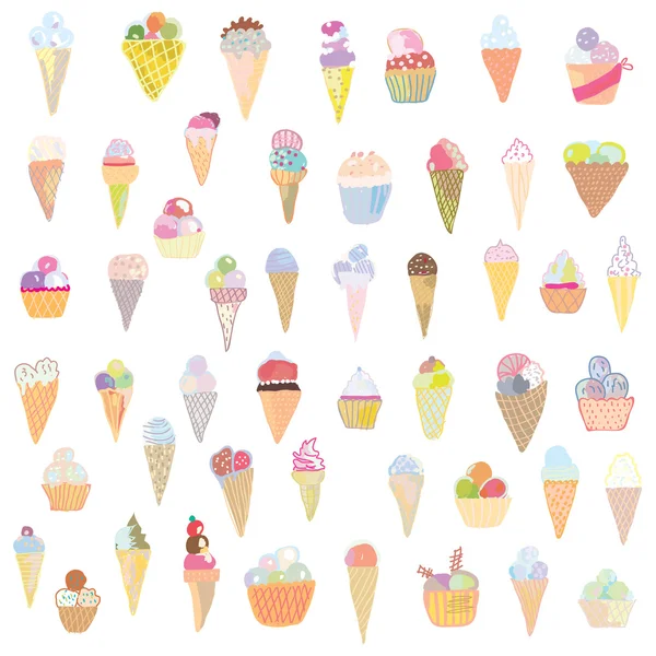 Conjunto de helados diseño divertido - dibujado a mano — Vector de stock