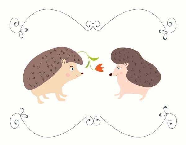 Amor tarjeta de San Valentín con erizos - diseño lindo — Vector de stock