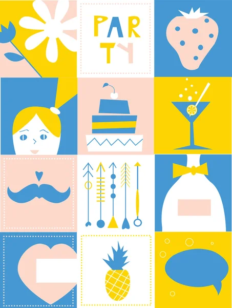 Элементы дизайна вечеринок - набор забавных икон — стоковый вектор