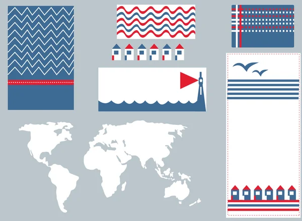 Sea banner and infographic elements set cute — Stock Vector