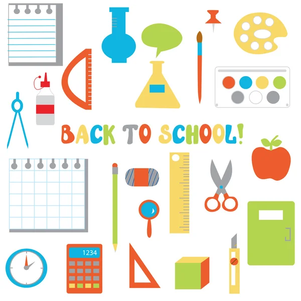 Back to school icons set  - funny flat design — Stock Vector