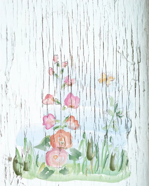 锦葵属植物木材纹理背景-手绘卡 — 图库照片