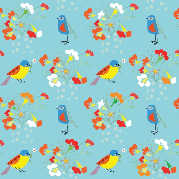 Skurrile florale Hintergrund mit Vögeln für den Urlaub — Stockvektor