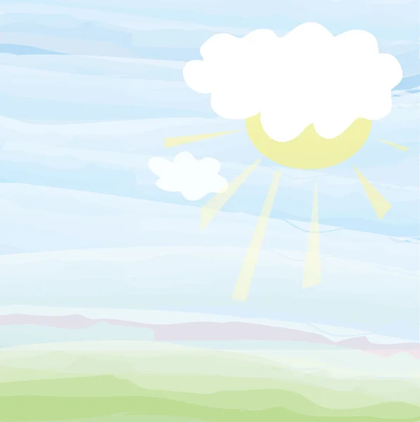 Karte mit Himmel und Sonne - pastellfarbene Illustration — Stockvektor