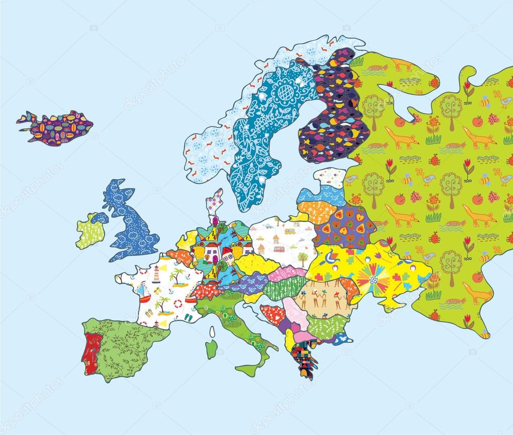 Europa mapa zabawny wystrój wzór — Grafika wektorowa © Tasia12 51161849