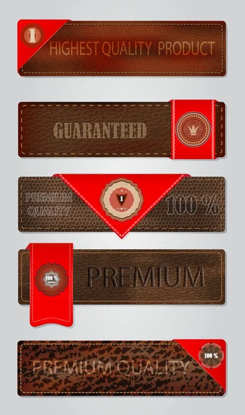 Set of leather premium quality labels and emblems. — Stock Vector