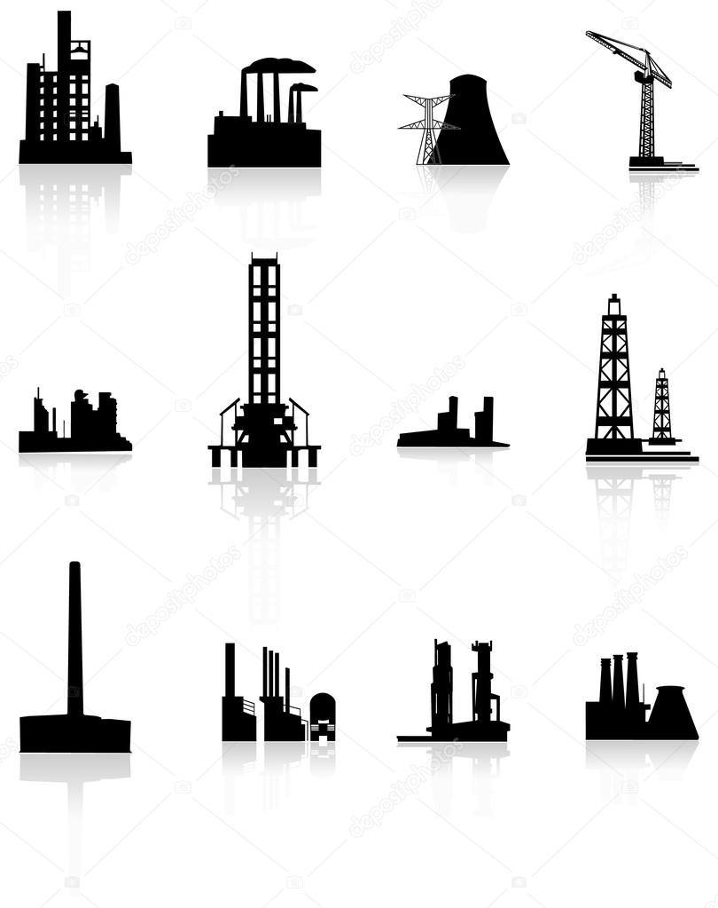 Black factory icons set.