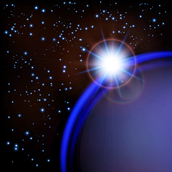 Místo na pozadí modré planety a hvězdy. — Stockový vektor