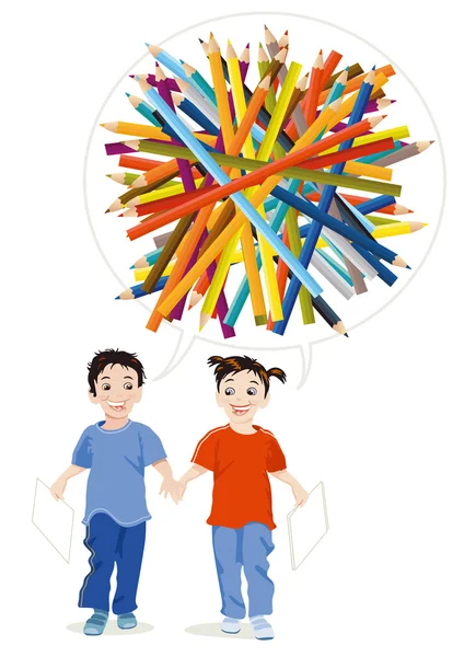 Children draw with Coloured Pencils — Stock Vector