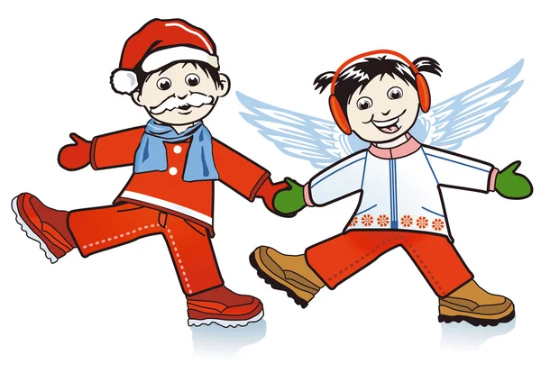 I bambini giocano Babbo Natale e angelo — Vettoriale Stock