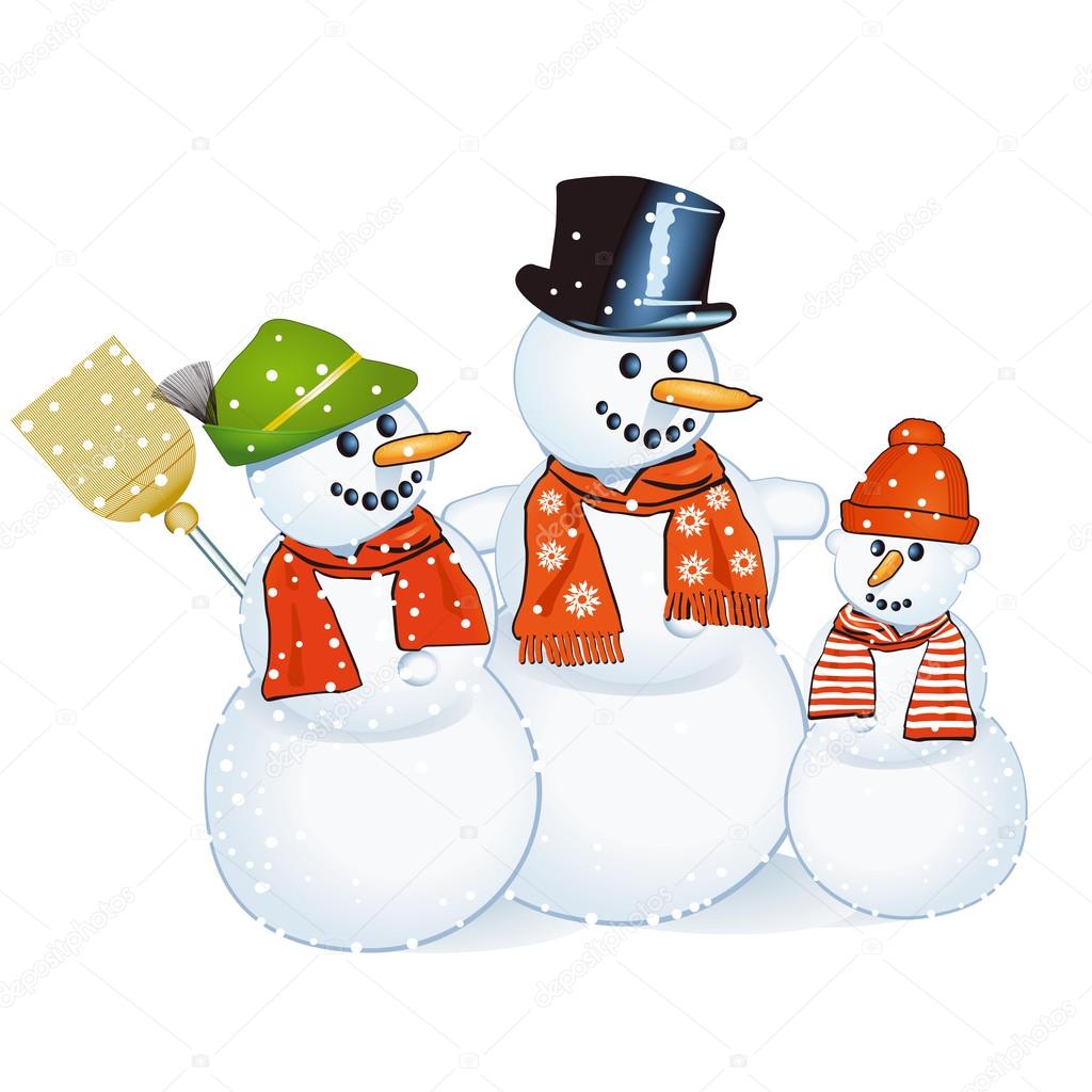 Three cheerful snowmen