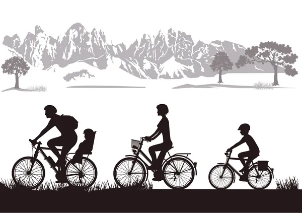 家族の自転車に乗ること — ストックベクタ