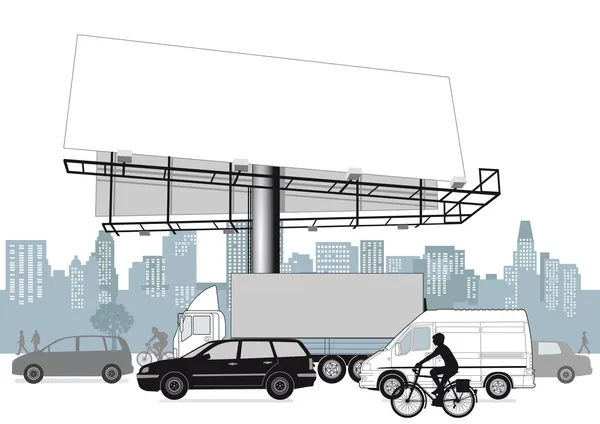 Área metropolitana com grande cartaz —  Vetores de Stock