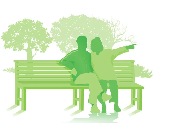 Park bench with two seniors — Stock Vector