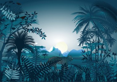 Night in the tropical rainforest clipart
