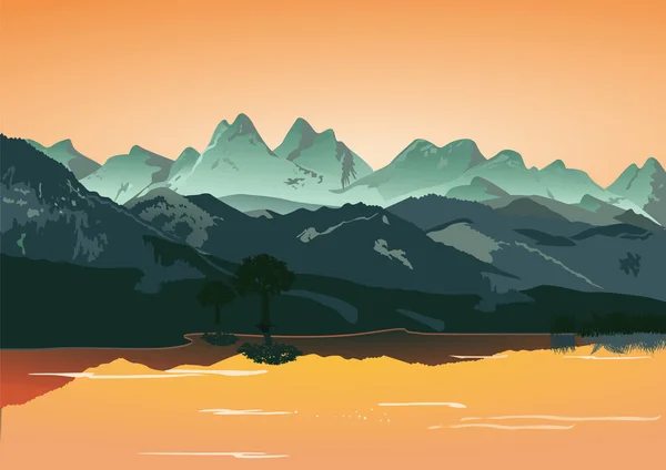 Montagnes avec lac — Image vectorielle