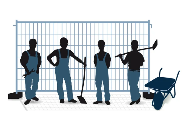 Ouvrier de la construction devant la clôture — Image vectorielle