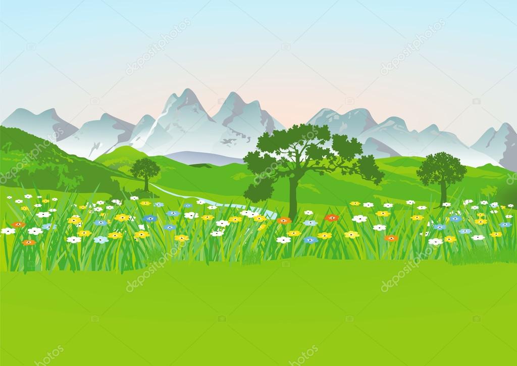 Mountain meadow with mountains
