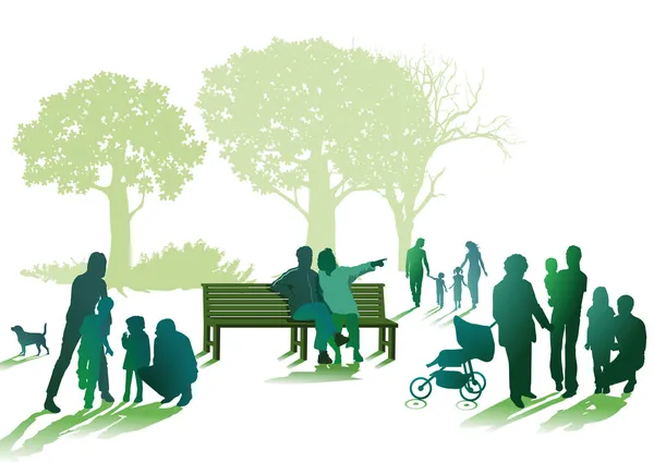 Familias y personas mayores en el parque — Vector de stock