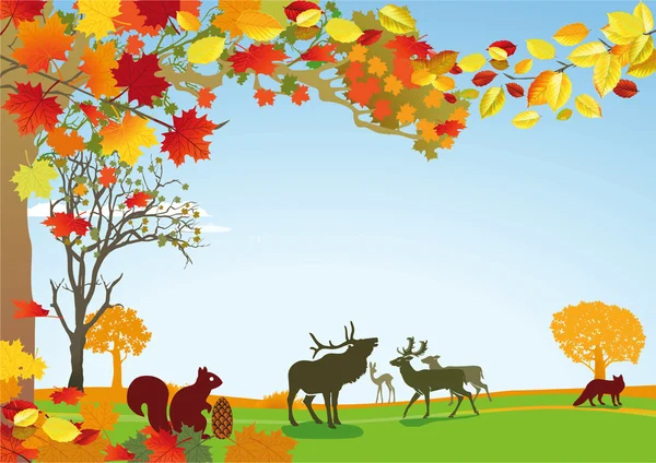 Autumn with wild animals — Stock Vector