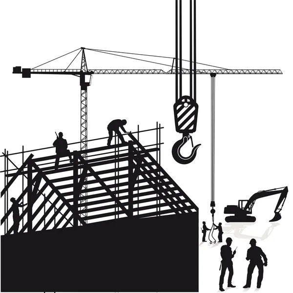 Crane and roof construction — Stock Vector