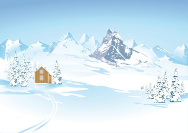 Mountain views in winter landscape clipart