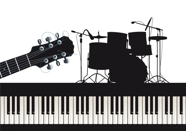 Guitare, piano et batterie — Image vectorielle