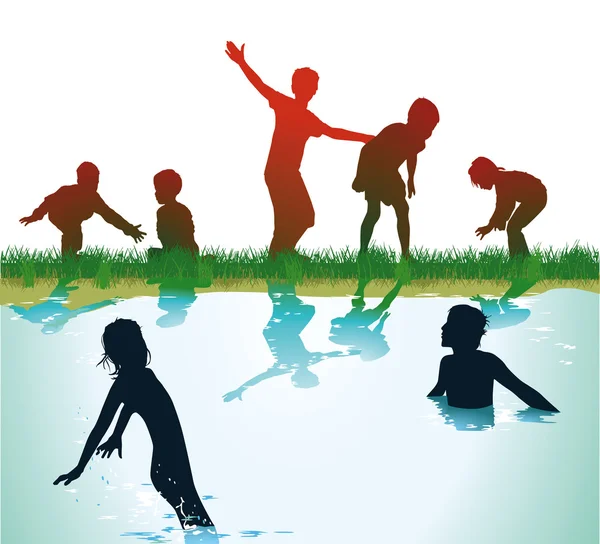 Dzieci, pływanie i gry — Wektor stockowy